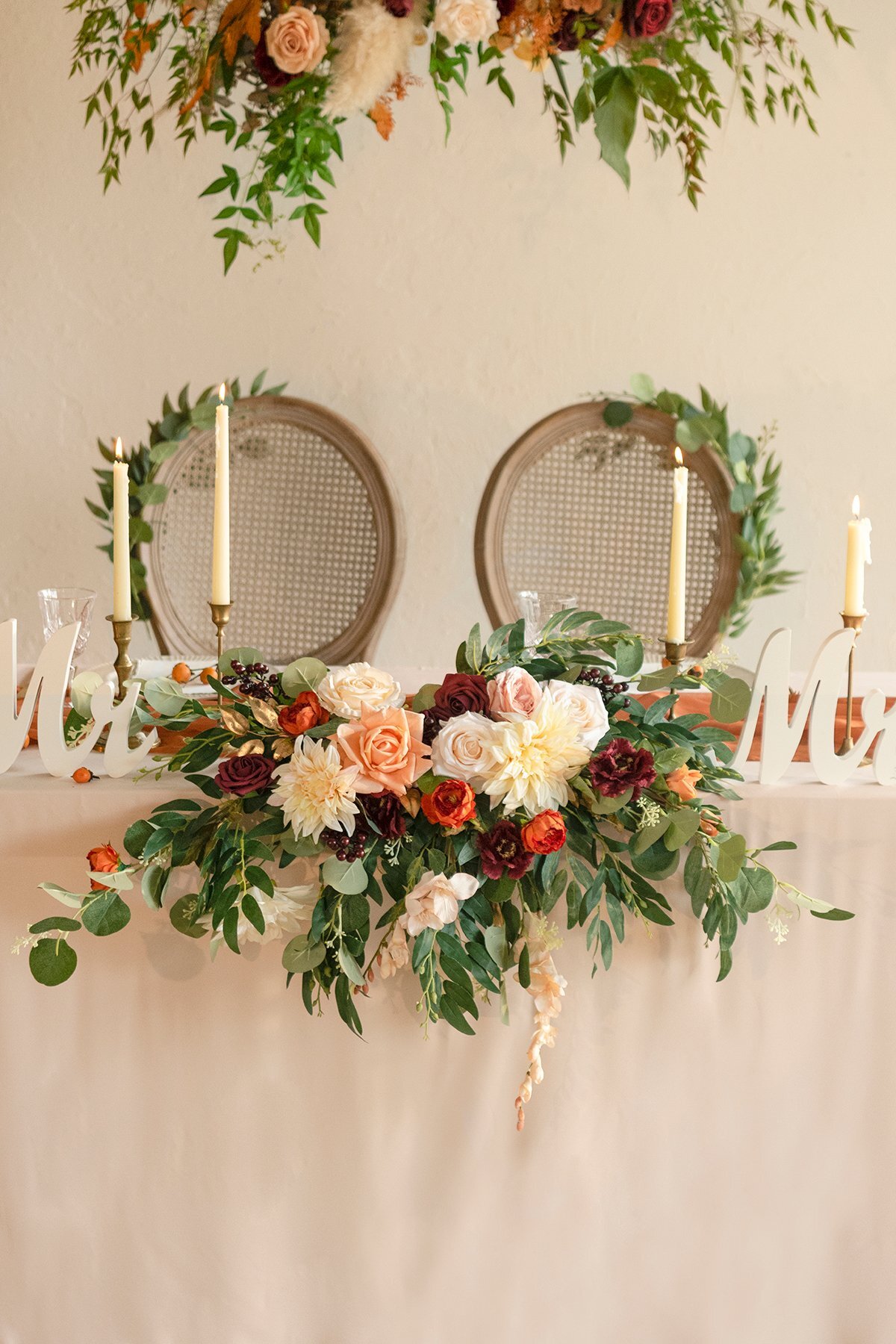 Flower Swag and Tablecloth for Sweetheart Table - Sunset
